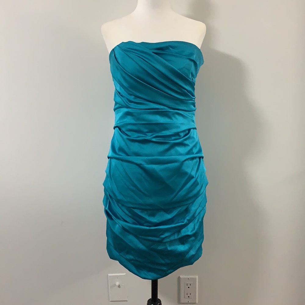 Le Chateau Satin Ruched Strapless Dress